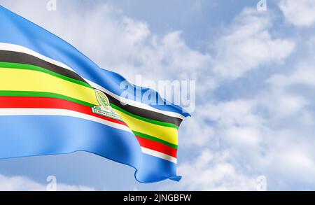 Organization flag East African Community on the background of clouds, fabric flag EAC, blue sky background with EAC flag, 3D work and 3D image Stock Photo