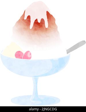 Strawberry flavored shaved ice with ice cream and condensed milk Stock Vector