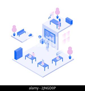 Company Office Graphic Interior. Isometric Business in Metaverse Illustration. Vector illustration Stock Vector