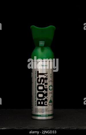 Davis, CA, 24 July 2022. A can of Boost Oxygen, an over-the-counter boost athletes and people with difficulties breathing Stock Photo