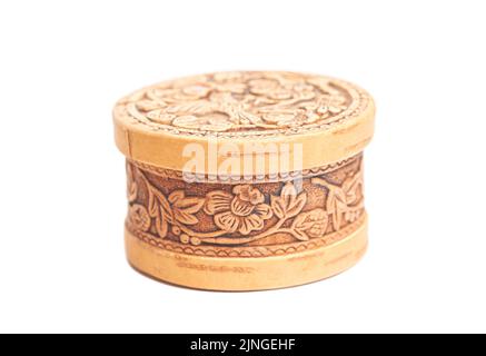 wooden round box on white background Stock Photo