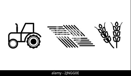 Agriculture icons. Tractor, wheat and land. Outline style vector illustration Stock Vector