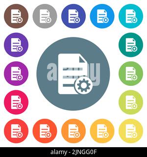 Document settings solid flat white icons on round color backgrounds. 17 background color variations are included. Stock Vector