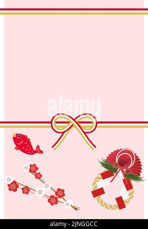 New Year's card: Mizuhiki and rope, plum, New Year's decoration design  Japanese traditional New Year greetings Stock Vector