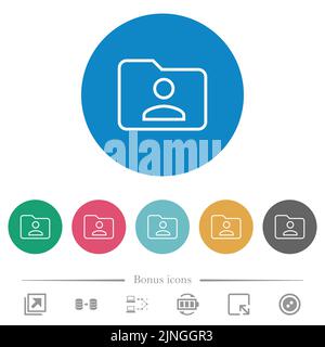 Folder owner outline flat white icons on round color backgrounds. 6 bonus icons included. Stock Vector