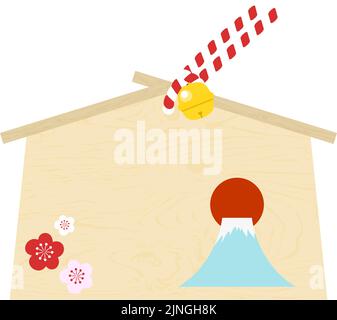 Ema: Vector illustration of Ema of Mount Fuji with space for writing wishes  Japanese style design Stock Vector