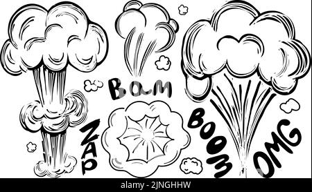 Hand-drawn doodle blast, bomb element. Hand-drawn inscription. Omg, boom, bam, zap. Comic sketch style. Sketch. Explosive bubble Vector illustration Stock Vector
