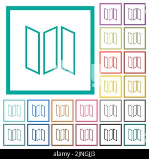 Collapsible map outline flat color icons with quadrant frames on white background Stock Vector