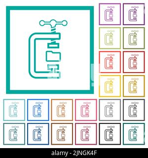 Folder compression outline flat color icons with quadrant frames on white background Stock Vector