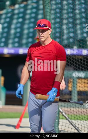 August 10 2022: Saint Louis outfielder Corey Dickerson (25) before the game with Saint Louis Cardinals and Colorado Rockies held at Coors Field in Denver Co. David Seelig/Cal Sport Medi Stock Photo