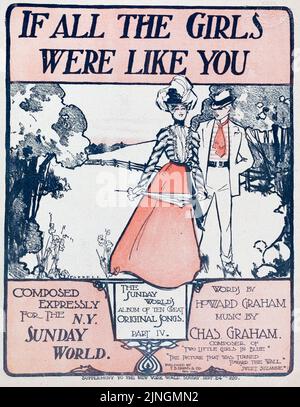 If all the girls were like you (1899) Composed Expressly for the New York Sunday World, Words by Howard Graham, Music by Charles Graham, Published by T. B. Harms and Company. Sheet music cover. Stock Photo