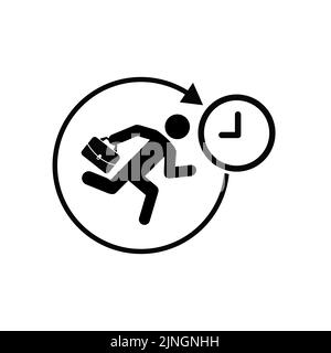 Businessman running with his briefcase and clock icon. Person with briefcase hurry, running to business meeting. Set of colorful flat design icons Stock Vector