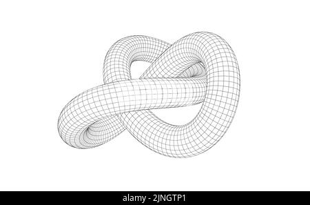 Vector illustration of twisted torus knot with wire mesh Stock Vector