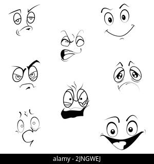 Vector illustration of different facial expressions in cartoon style Stock Vector