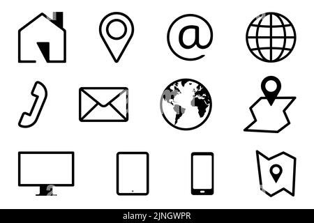 Business contact icon set. Group of Communication symbols for web and mobile app. Outline style Vector illustration Stock Vector