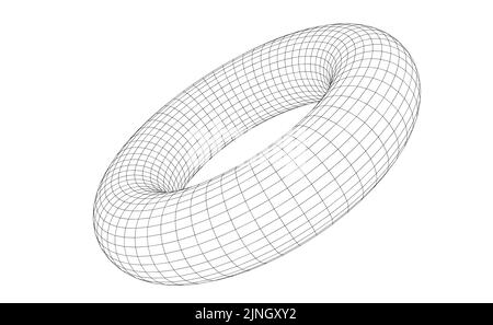 Vector illustration of a torus with wireframe mesh Stock Vector