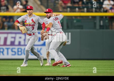 August 10 2022: Saint Louis shortstop Paul DeJong (11) in action during the game with Saint Louis Cardinals and Colorado Rockies held at Coors Field in Denver Co. David Seelig/Cal Sport Medi Stock Photo