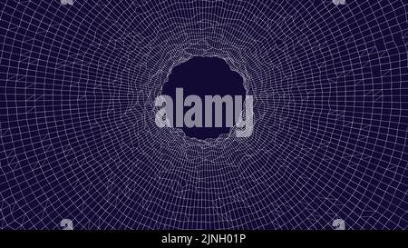 Vector illustration of a 3D wireframe tunnel. Mesh wormhole model representing fabric of space and time. Stock Vector