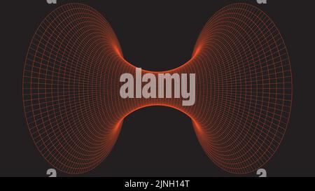 Vector illustration of a 3D wireframe tunnel. Mesh wormhole model representing fabric of space and time. Stock Vector