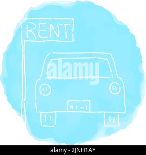 Handwritten simple icon illustration:  Car Rental Stock Vector