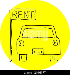 Handwritten simple icon illustration: Car Rental Stock Vector