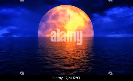 blood red moon over the ocean (3d rendering) Stock Photo