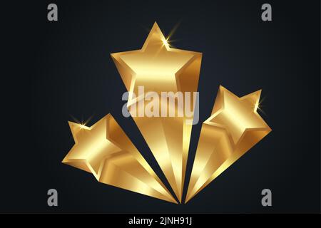 Gold STAR AWARD template. Giving Ceremony. 3D Golden stars prize concept, Silhouette statue icon. Films and cinema symbol stock, Banner Academy award Stock Vector