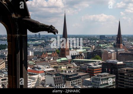 Hamburg, Germany, June 10th 2022. The view from the bell tower of St Nikolai Church. Stock Photo