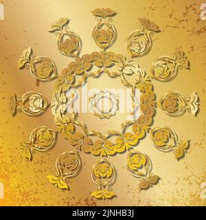 Gold Mandala on a Golden grungy Background Stock Vector