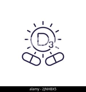 d3 vitamin pills line icon on white Stock Vector