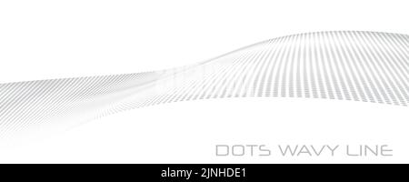 Abstract perspective gray dots curved wavy line with halftone effect. Vector graphic pattern Stock Vector
