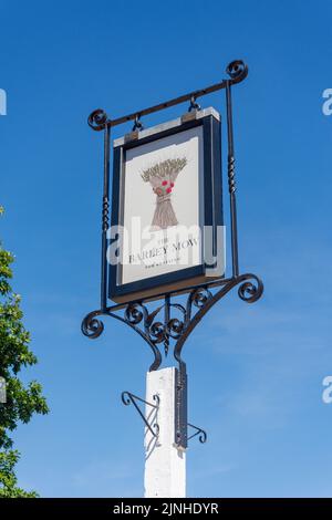 The 18th century Barley Mow Pub & Brasserie sign on The Green, Englefield Green, Surrey, England, United Kingdom Stock Photo