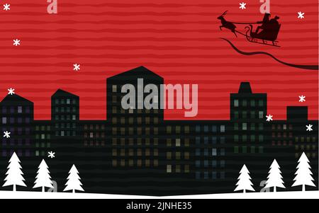 Illustration of Santa Claus and night cityscape Stock Vector