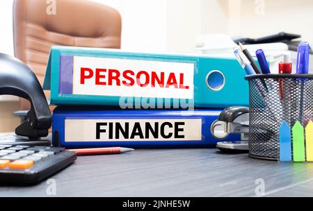 two folders labeled personal and finance, concept Stock Photo