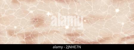 Beige swimming pool surface top view horizontal background with sunlight glare reflections, shadows, caustic ripples and waves. Clear water texture. B Stock Vector