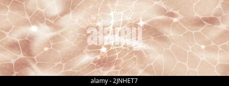 Beige water surface top view horizontal background with sunlight glare reflections, shadows, caustic ripples and waves. Clear ocean texture. Bright ve Stock Vector