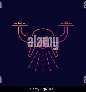 Drone searching, scanning area line vector icon Stock Vector