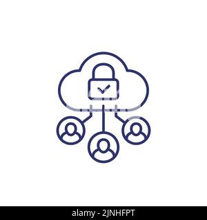Personal data in cloud and privacy line icon Stock Vector