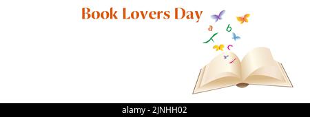 Nice design with copy space for Book Lovers Day. May be used for any greeting, card, poster or more. Vector illustration, banner. Stock Vector