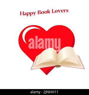 Open book on the heart background. Nice design for greeting card, invitation, poster, social media for National Book Lovers Day. Vector illustration. Stock Vector