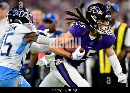 Wide receiver (85) Shemar Bridges of the Baltimore Ravens warms up before  playing against the Arizona Cardinals in an NFL preseason football game,  Sunday, Aug. 21, 2022, in Glendale, Ariz.(AP Photo/Jeff Lewis