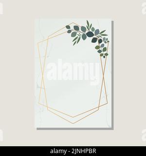 Wedding invitation cards with marble texture background and gold geometric line design vector. Stock Vector