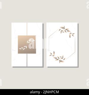 Wedding invitation cards with marble texture background and gold geometric line design vector. Stock Vector