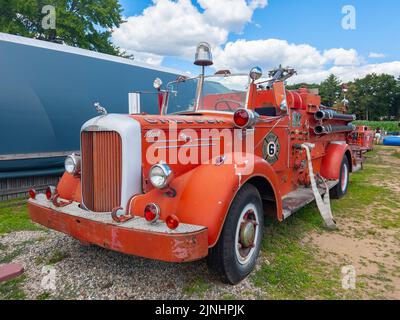 Antique Chelsea Fire Department Mark fire truck in Connors Farm in Danvers, Massachusetts MA, USA. Stock Photo