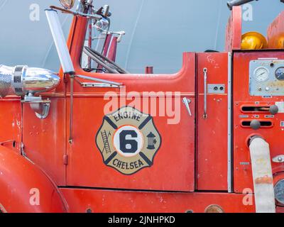 Antique Chelsea Fire Department Mark fire truck in Connors Farm in Danvers, Massachusetts MA, USA. Stock Photo