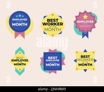 Hand drawn employee of the month badges set Vector illustration. Stock Vector