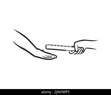 Relay Race Silhouette Illustration visualized with Two Hands Give and Receive the Baton Gesture Stock Vector