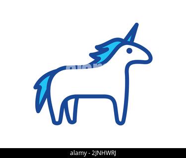 Simple Unicorn Illustration with Standing Gesture visualized with Line Art Style Stock Vector