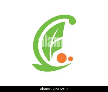 Fresh Food combined with Leaf and Circles Illustration visualized with Green mixed Orange Color and Simple Illustration Stock Vector