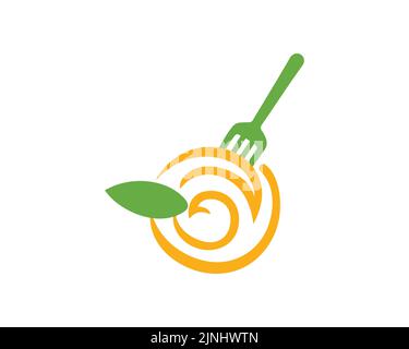 Fresh Food combined with Leaf and Fork Illustration Stock Vector
